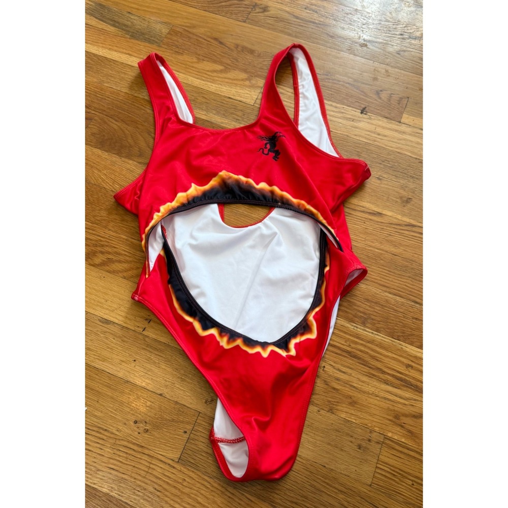 Fireball Whisky Red Flame Cutout One Piece Swimsuit Bodysuit‎ Womens Large L